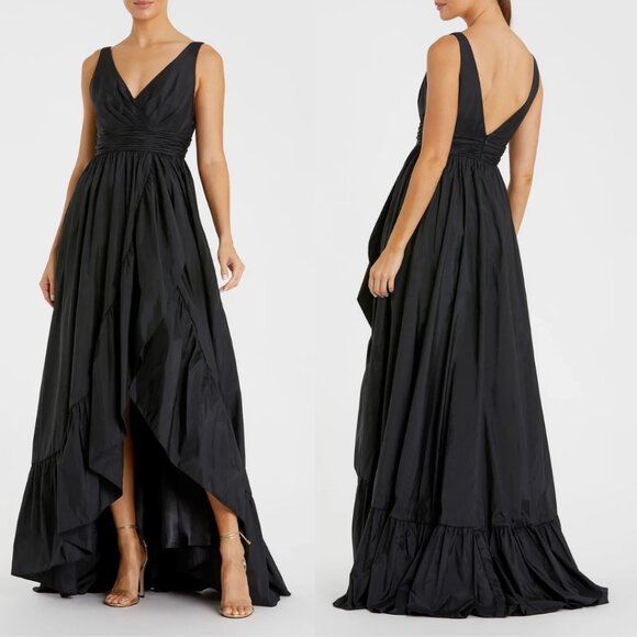 Mac Duggal 67835 Size 10 Black Taffeta Hi-Low Ruffled Gown Long Maxi Dress - Picture 3 of 3
